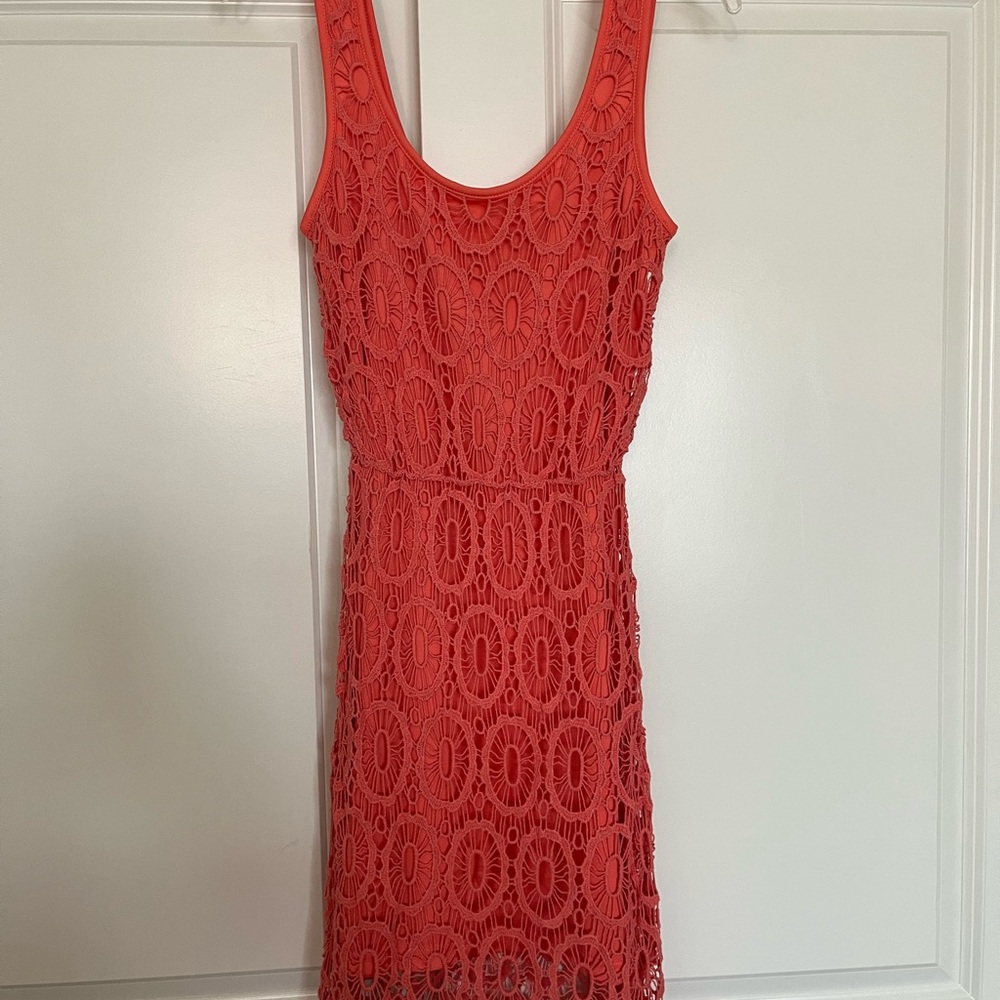 LC Lauren Conrad Vibrant Coral Lace Mini Dress
